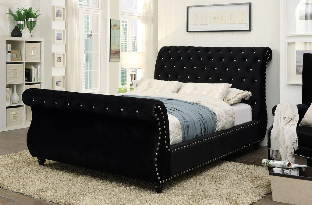 Sleigh Bed with Button Tufting -color option