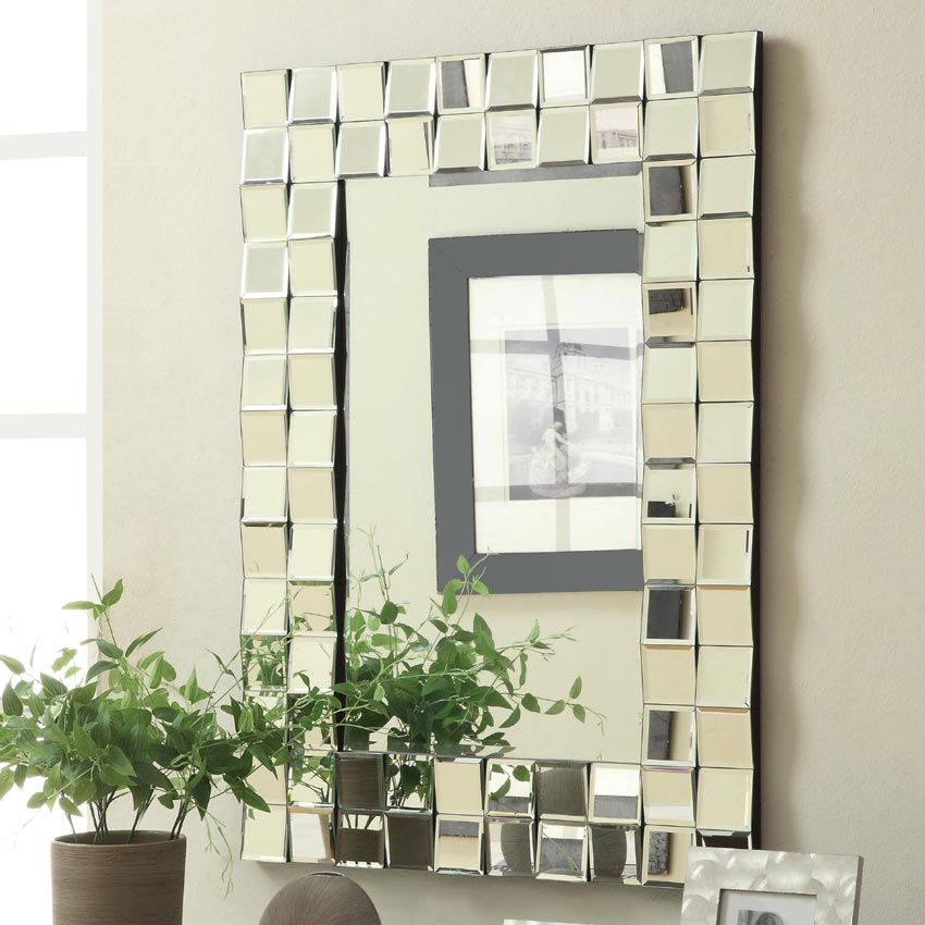 Contemporary Rectangular Wall Mirror in Silver Finish