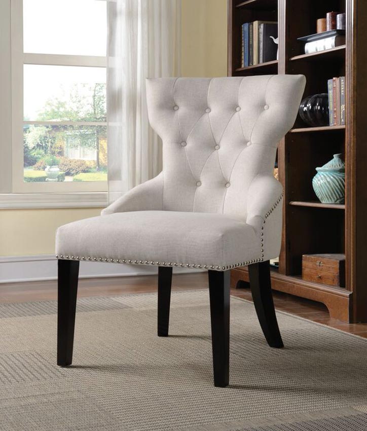 White Linen Traditional Accent Chair