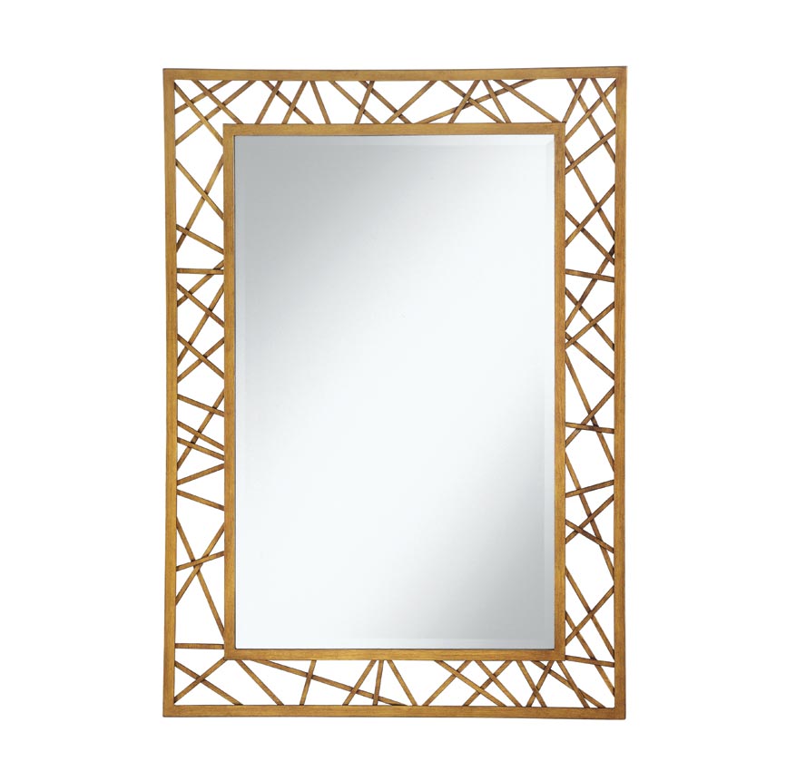 Rectangular Mirror with Geometric Gold Frame