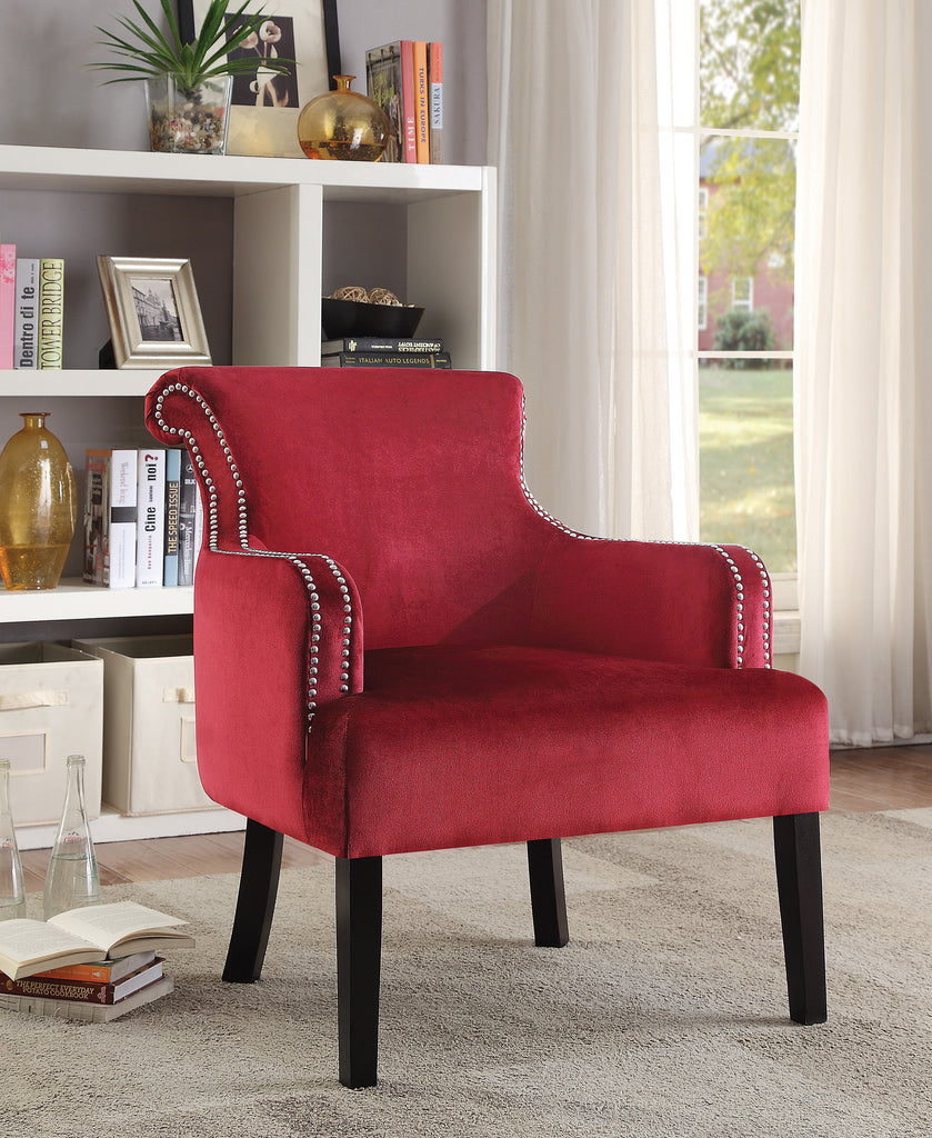 Red Velvet Accent Chair with Nailhead Trim