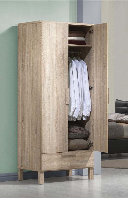 Oak Finish Wardrobe Closet with Drawer