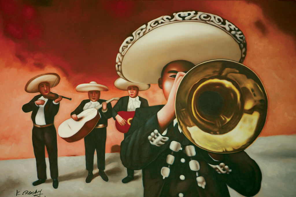Mariachi playing Trumpet Oil Canvas painting