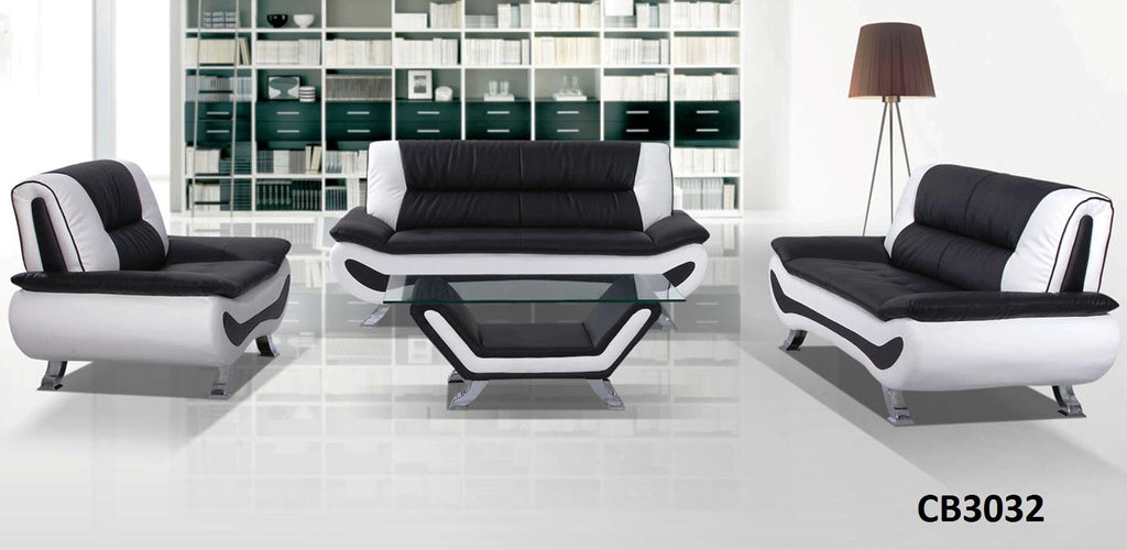 2 Pcs Black and White Leather Sofa Set