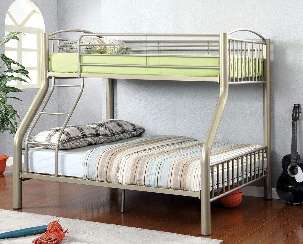 Heavy Duty Silver Twin/Full Metal Bunk Bed with Mattress
