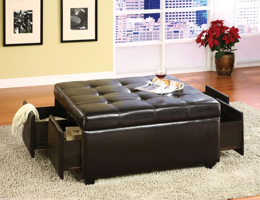 Espresso Finish Ottoman with Drawers
