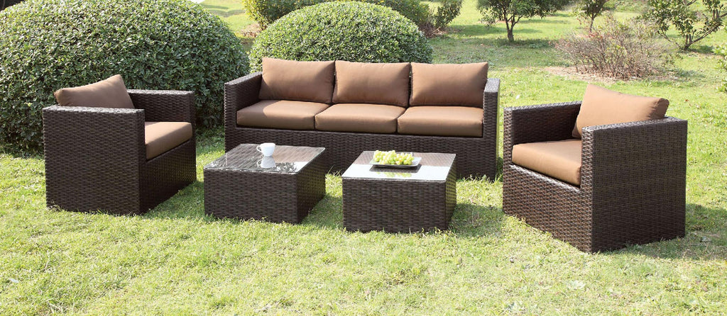 5 Pcs Brown Patio Sofa Set