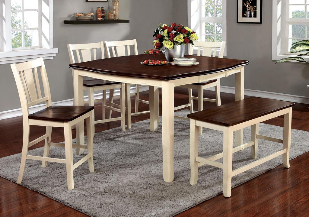 8 Pcs Cherry/Vintage White Counter Height Dining Table Set