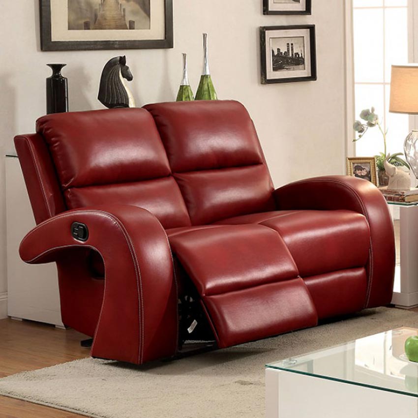 Red Transitional Style Recliner Love Seat
