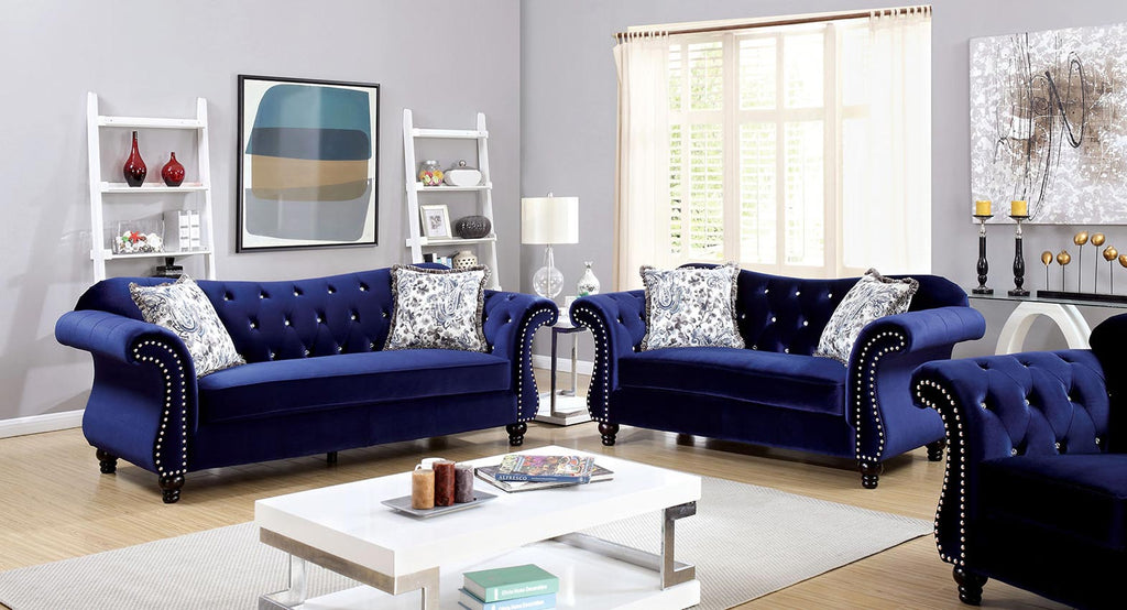 Blue Flannelette Fabric Sofa Set