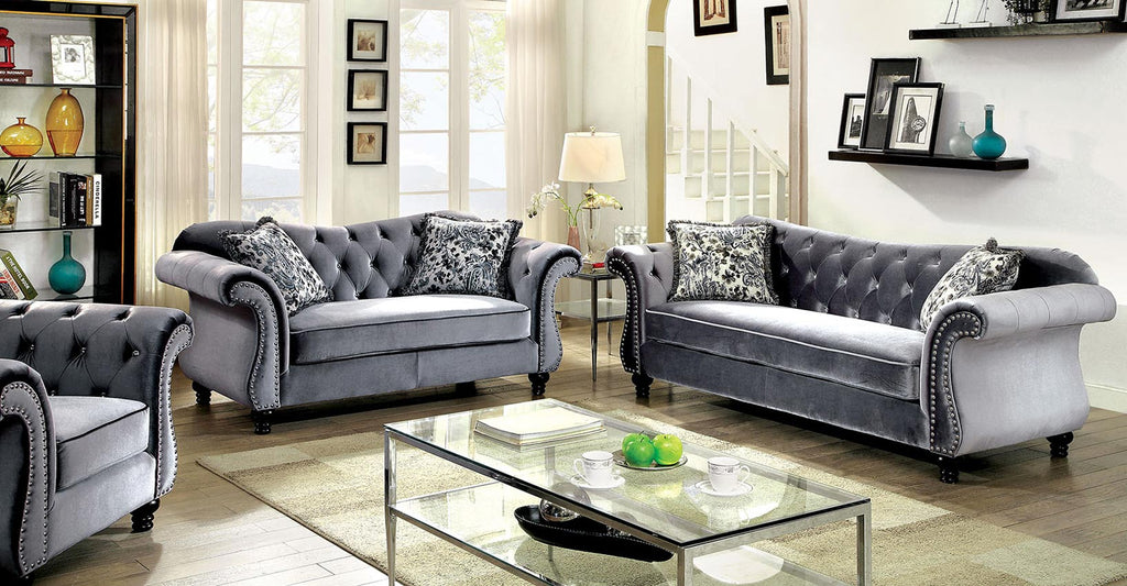 Grey Flannelette Fabric Sofa Set