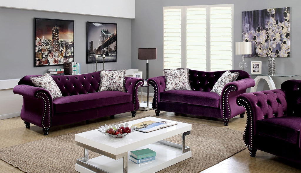 Plum Flannelette Fabric Sofa Set
