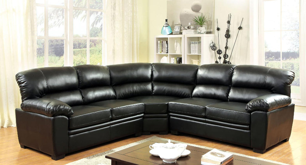 Black Leather  Sectional Sofa Set
