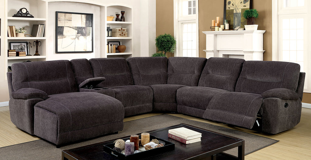 Grey Chenille Fabric Recliner Sectional