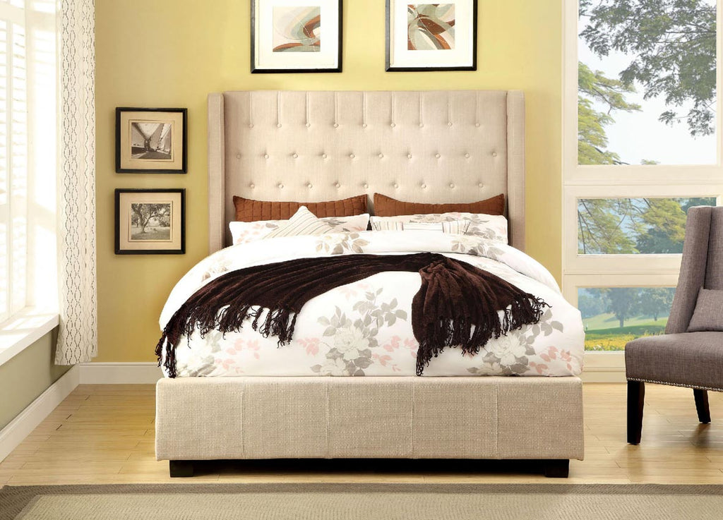 Contemporary Ivory Fabric Bed Frame