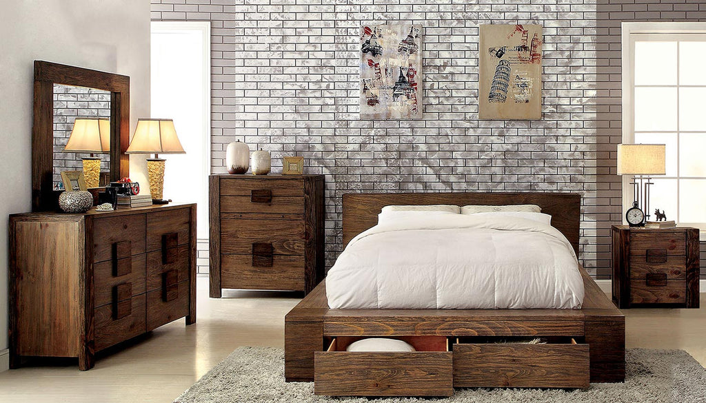 Natural Wood Platform Bed Frame with Drawers