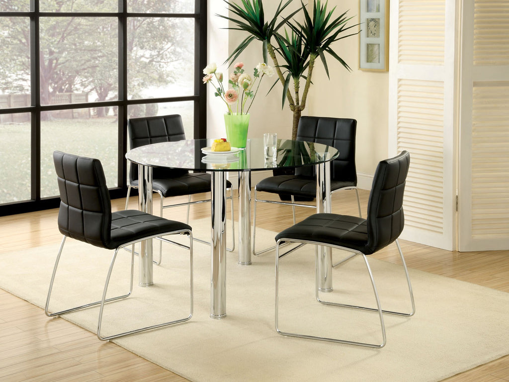 4 Pcs Circle Metal/ Glass Sturdy Dining Table Set- white or Black