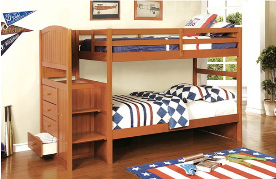Oak Bunk Bed with Side Stairs