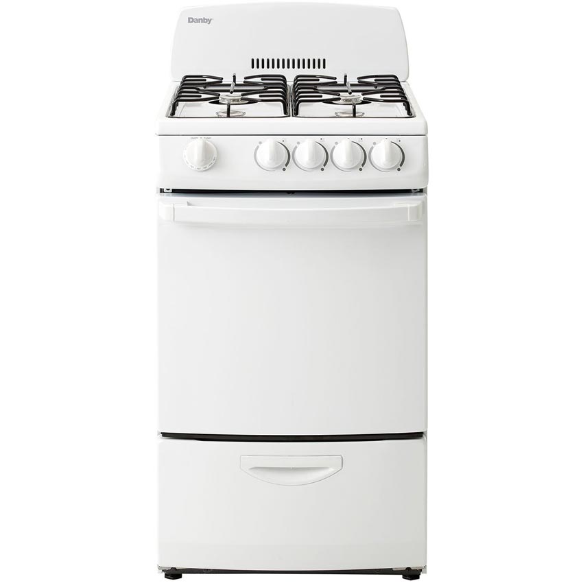 Danby 20-Inch Gas Range with 4 Burners, Electronic Ignition and 2.4 Cubic Feet Oven, White