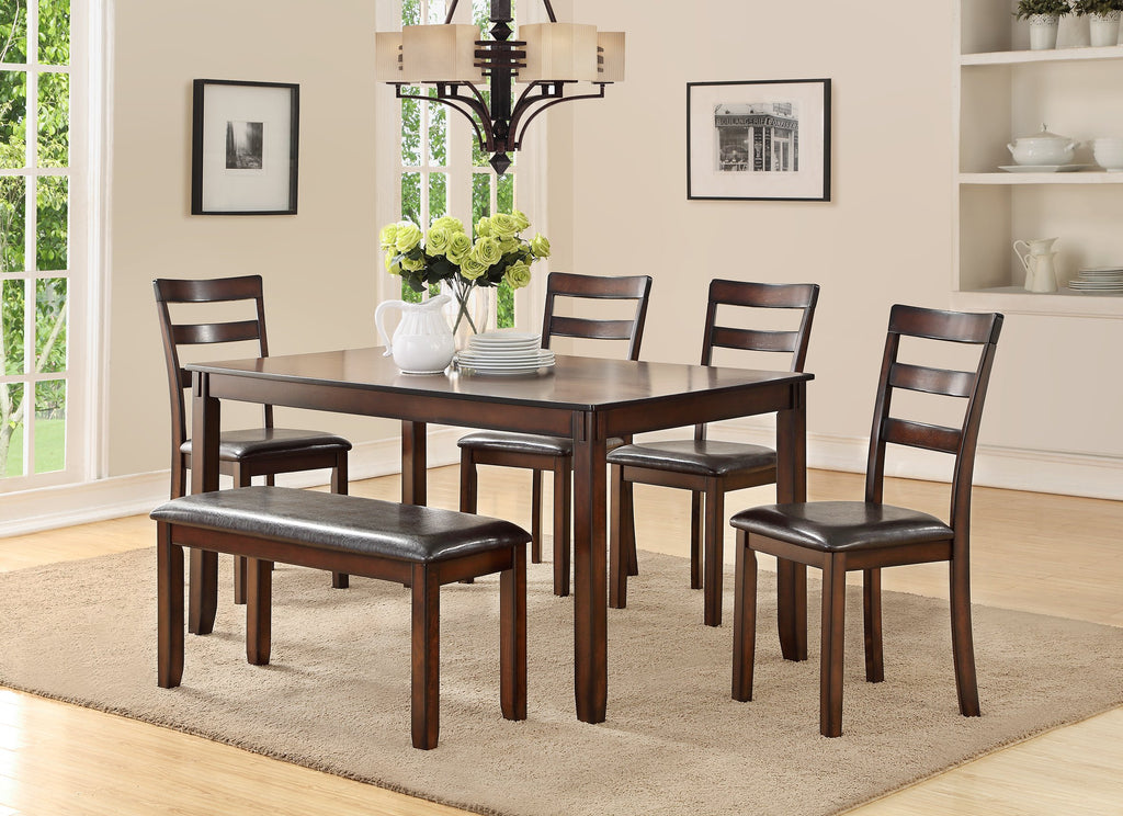 6 Pcs Espresso Finish Table Set with Bench