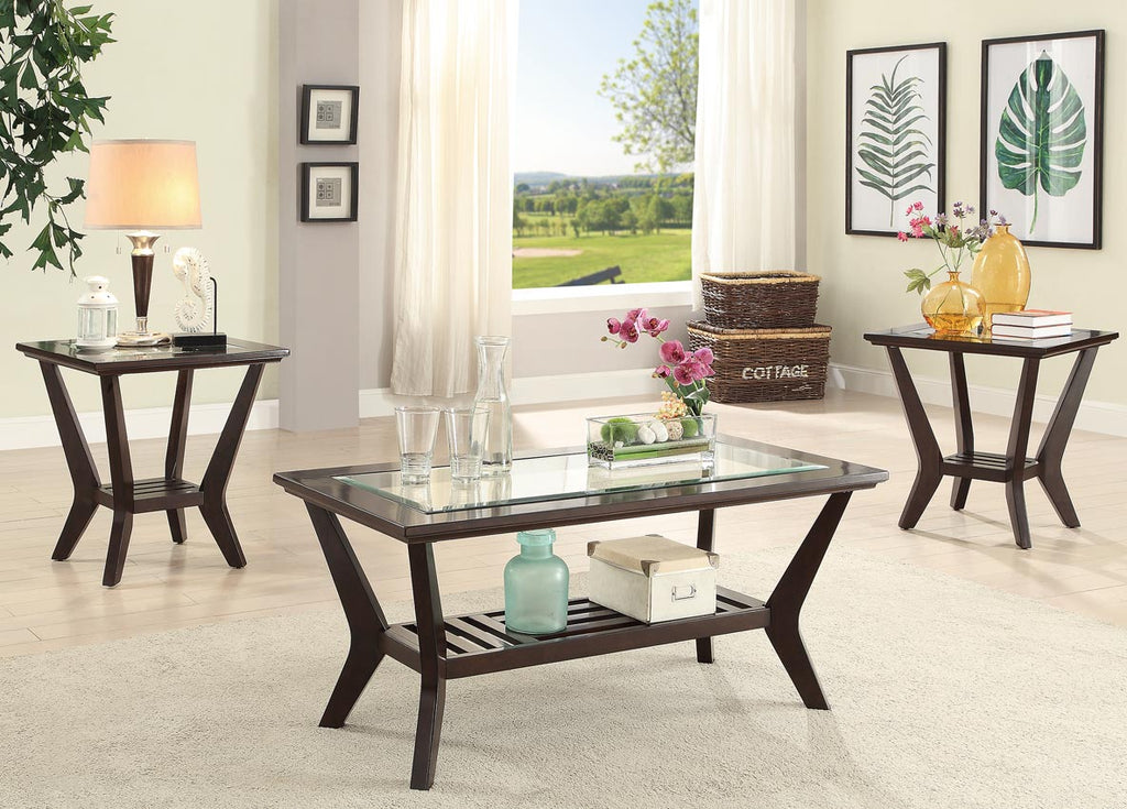 3 Pcs Wooden with Glass Coffee Table Set