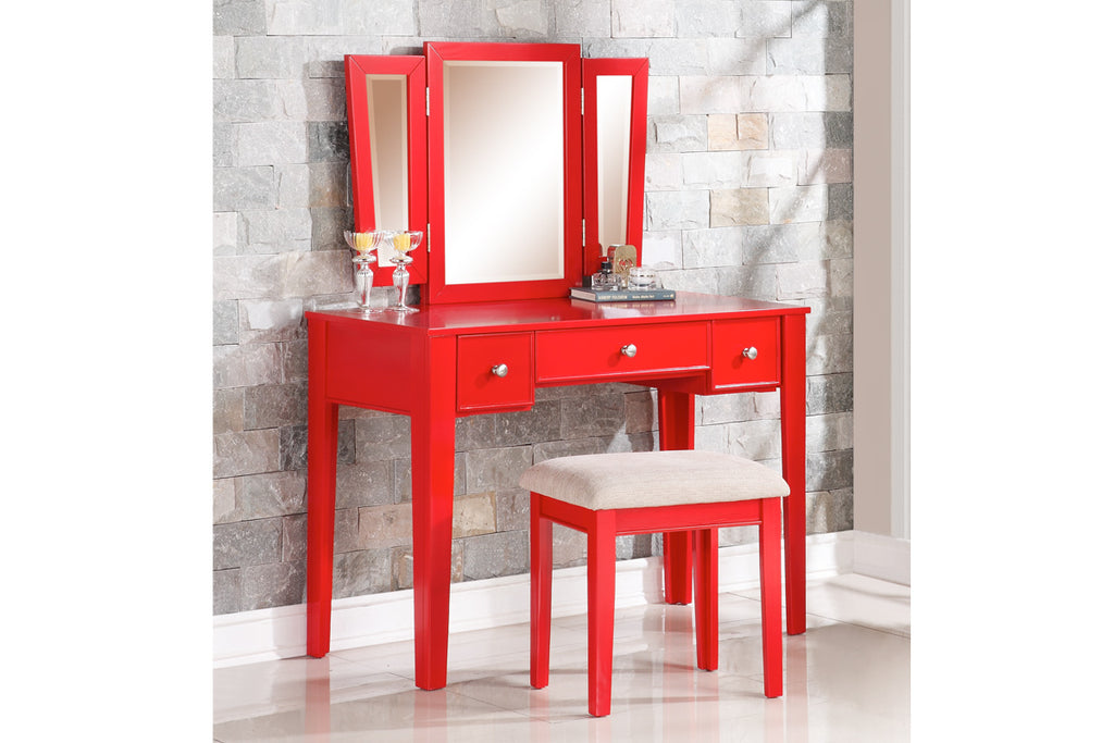 Red Vanity Set with Stool
