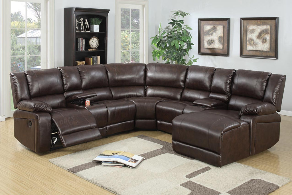 Brown or Black Leather Reclining Sectional