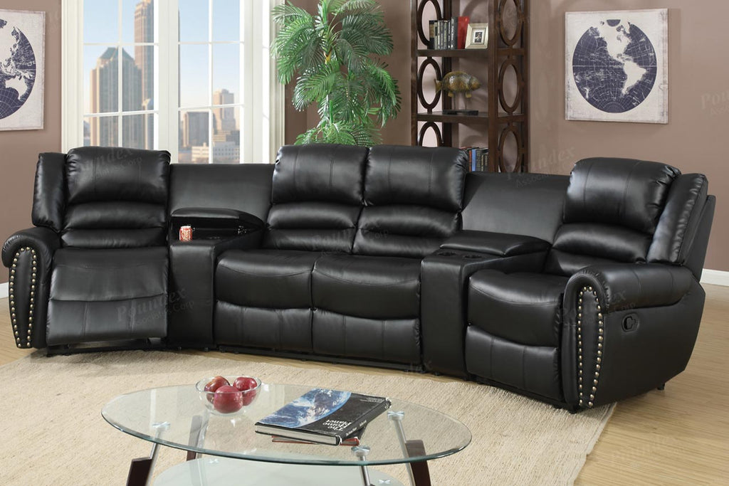 5 Pcs Reclining Home Theater Black Sectional