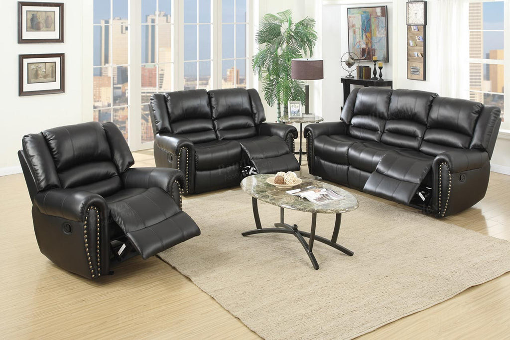 2 Pcs Black Leather Recliner Sofa Set