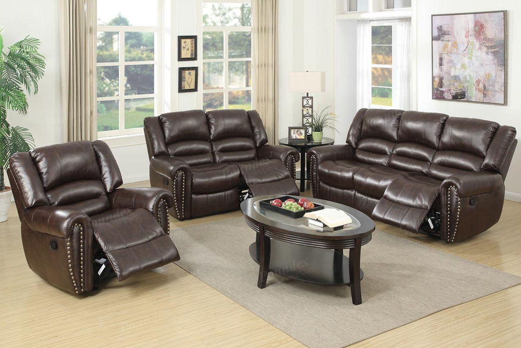 2 Pcs Brown Leather Recliner Sofa Set