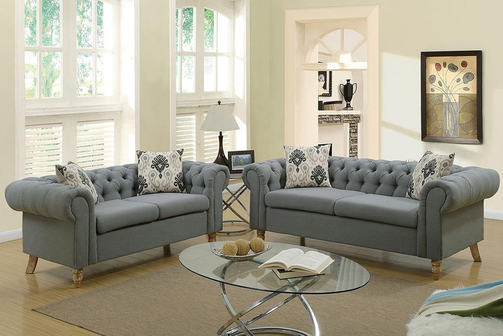 2 Pcs Plush Poly Fiber Sofa Set with Tufting- color option