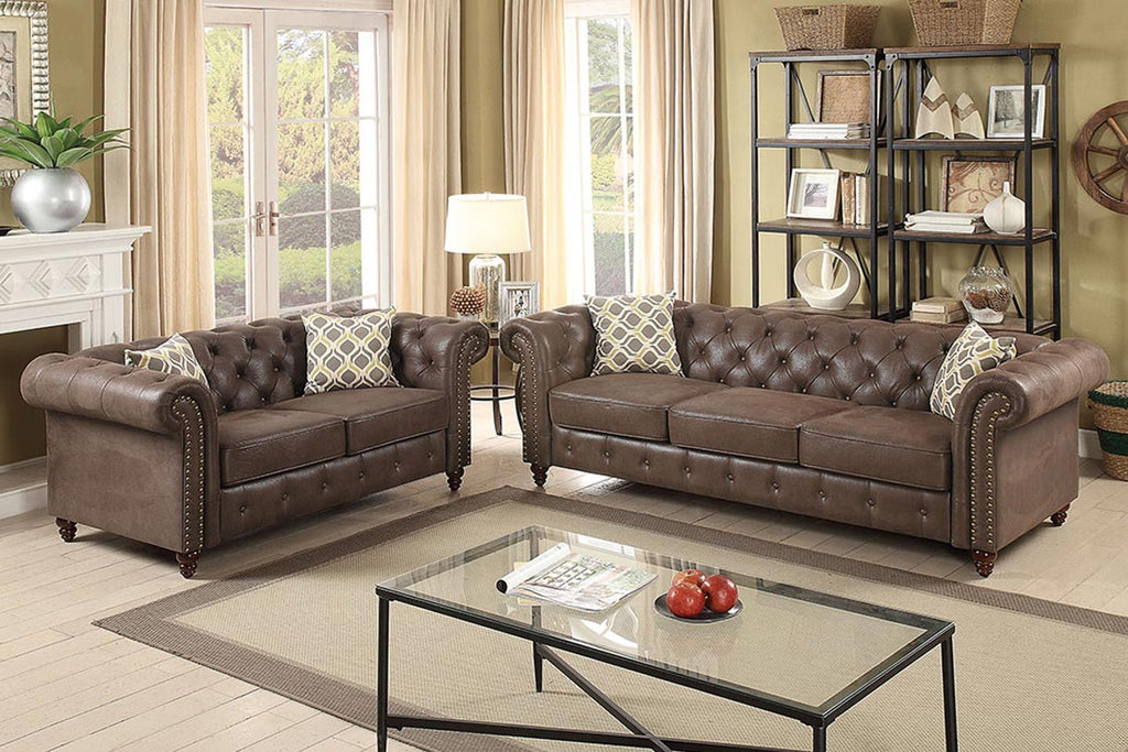 2 Pcs  Leatherette with Tufting Sofa Set