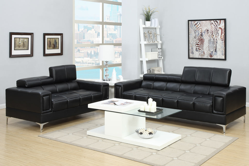 2 Piece Leatherette Modern Sofa Set- Black or White