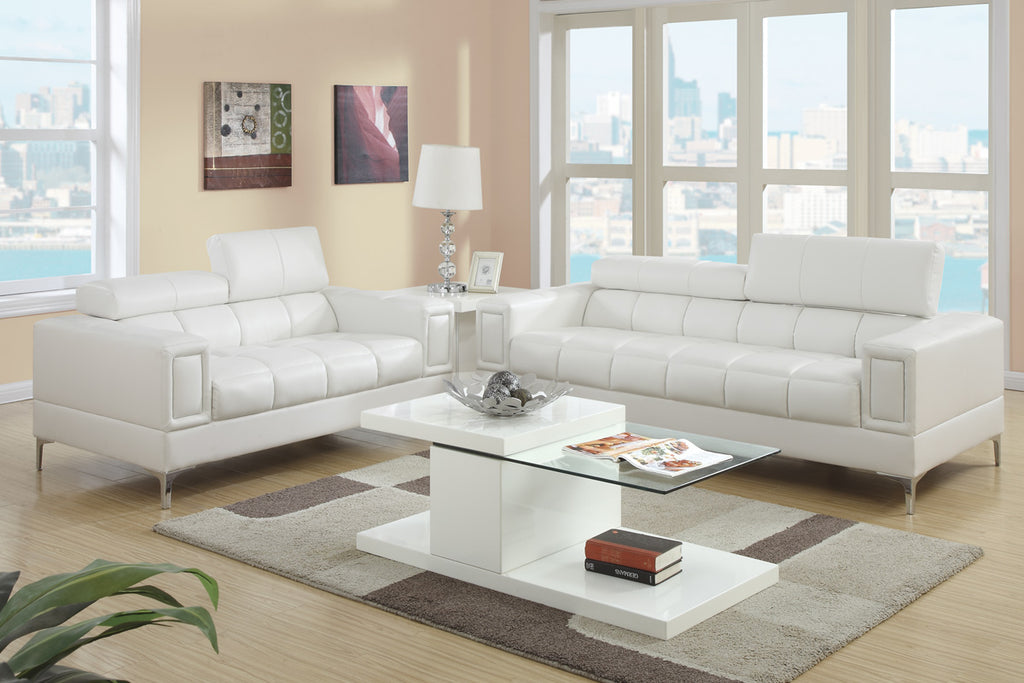 2 Piece Creame Leatherette Modern Sofa Set