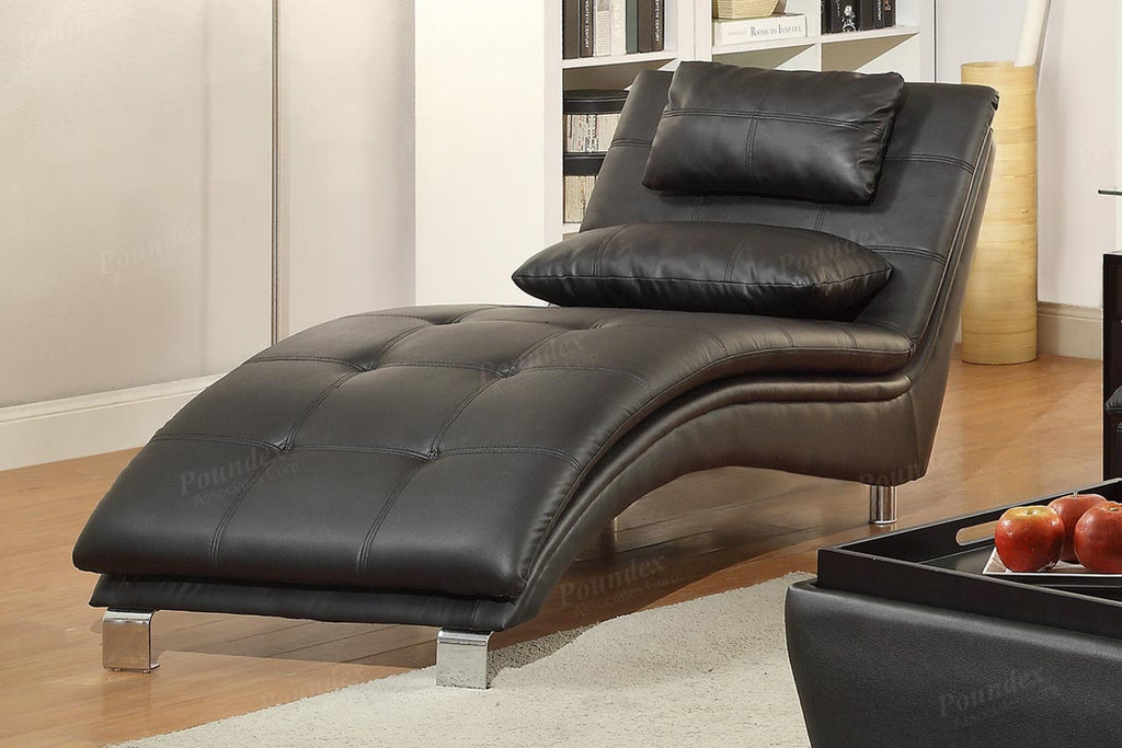 Duvis Black Leather Chaise Lounge