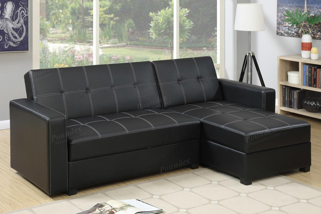 Black Leather Adjustable Sofa Set