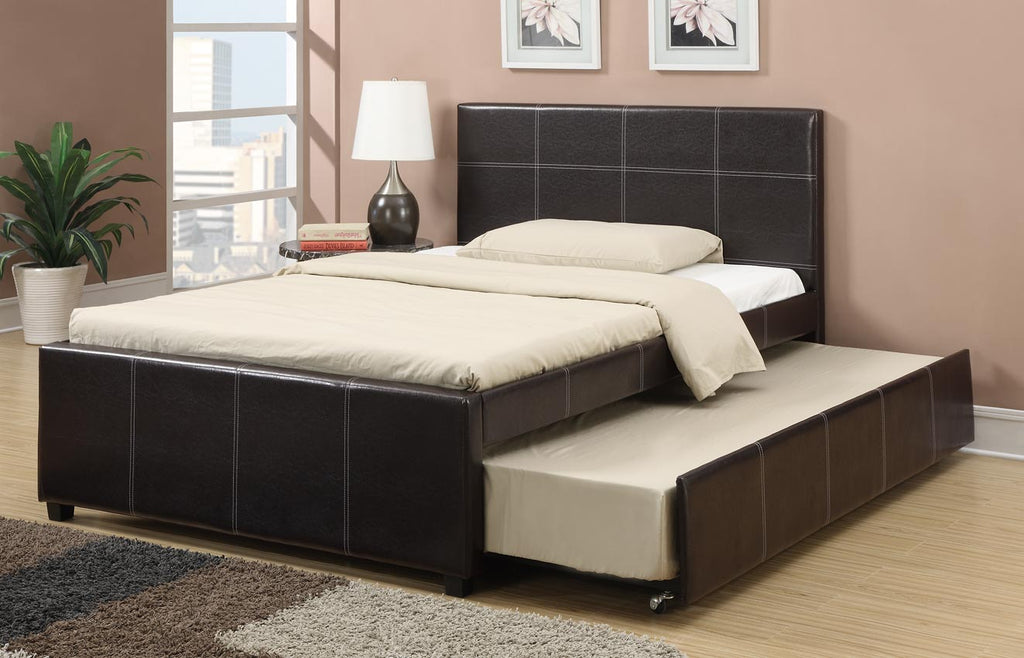 Faux Leatherette Bed Frame with Trundle