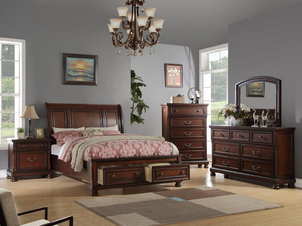 Cherry Solid Wood Bed Frame with Drawers