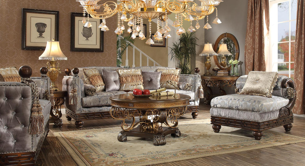 2 Pcs Metallic  Silk Sofa and Chaise Living Room Set