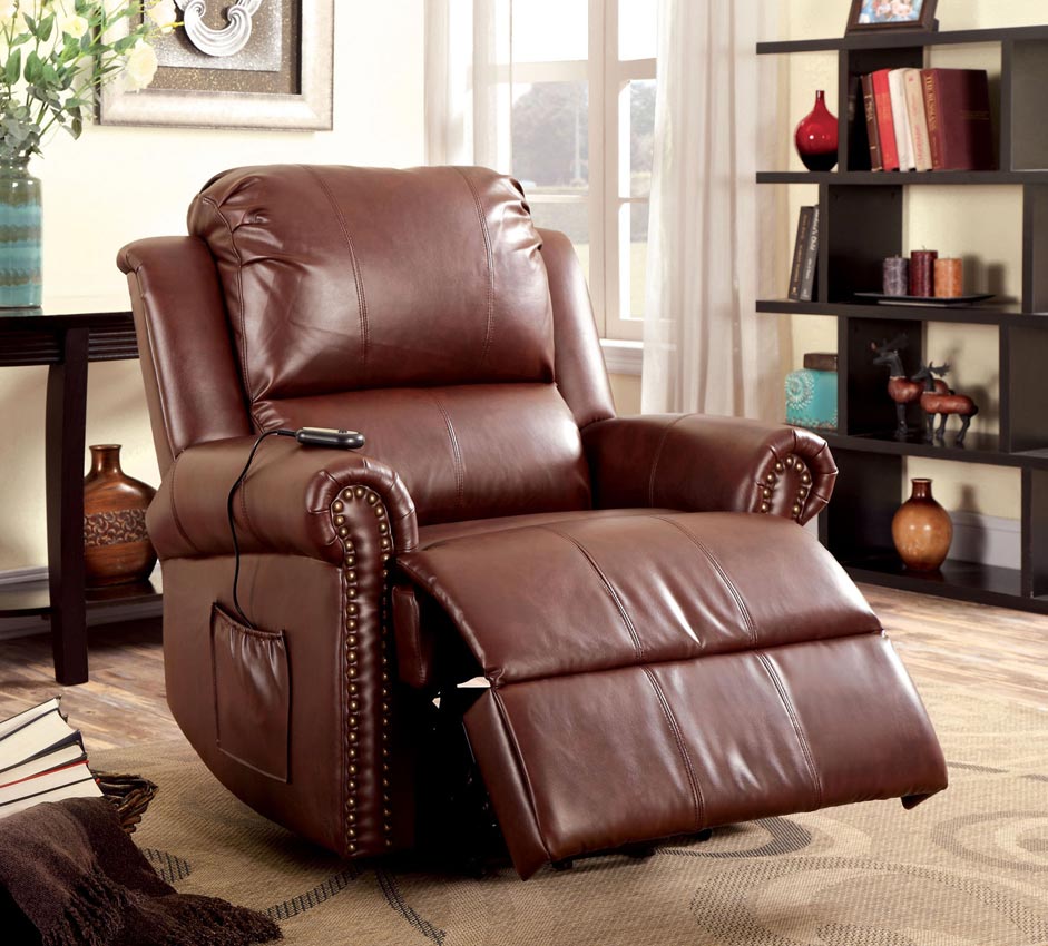 Stand Power Lift Brown Leather Recliner