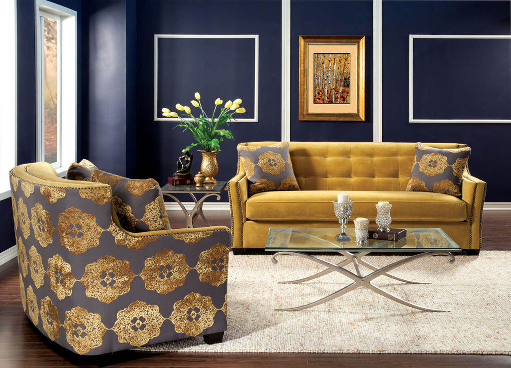 2 Piece Contemporary Gold Sofa Set