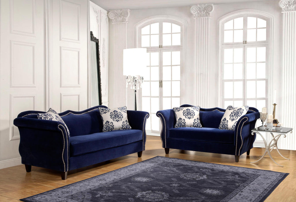 2 Pcs Royal Blue Sofa Set