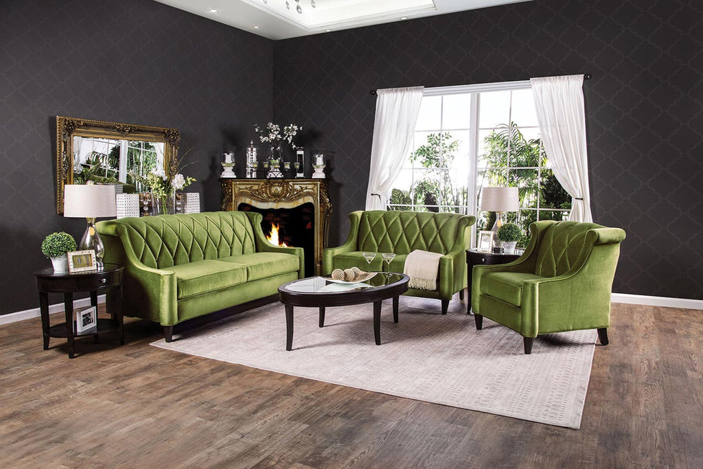 2 Pcs Green Contemporary Velvet Sofa Set