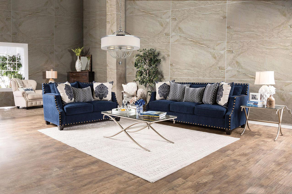 2 Pcs Contemporary Navy Blue Sofa Set