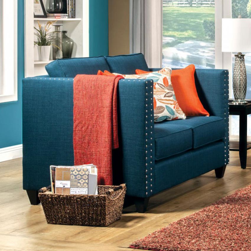 Turquoise Blue Contemporary Love Seat