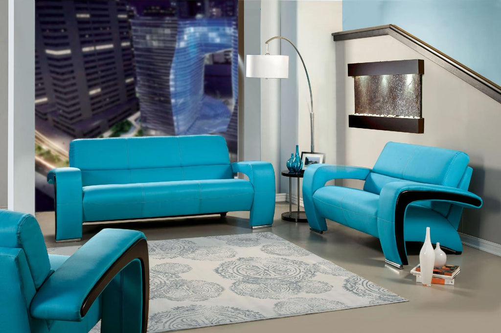 2 Pcs Enez Blue Sofa Set