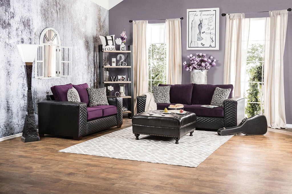 2 Pcs Contemporary Purple and Black Sofa Set