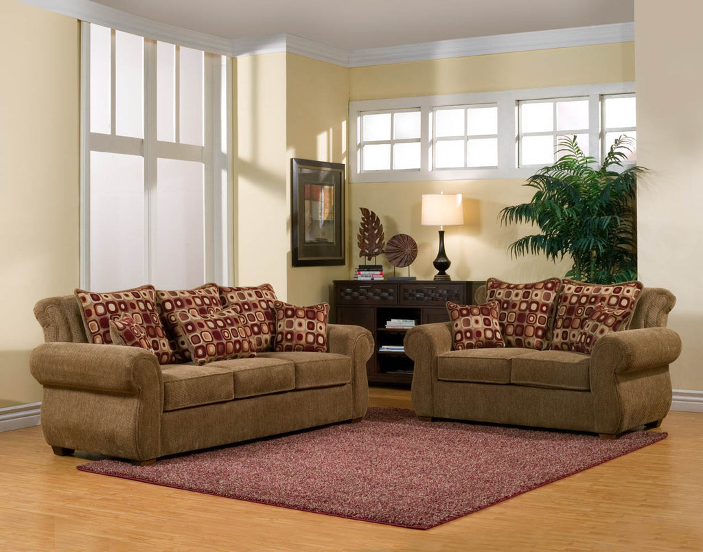 2 Piece Tan with Red Square Back Rest Pillows