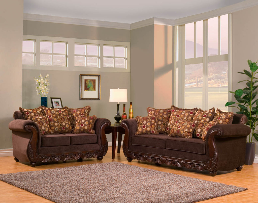 2 Piece Elegant Sofa Set with Wood