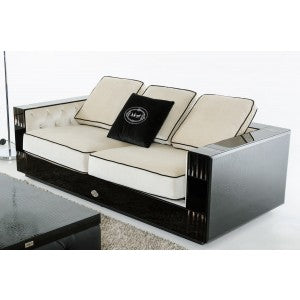 A&X Bellagio Transitional Black Crocodile and Beige Fabric Sofa